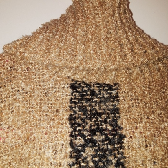 Turtle Neck Wool Khaki Knit Cape Poncho Sweater OS - Picture 4 of 6